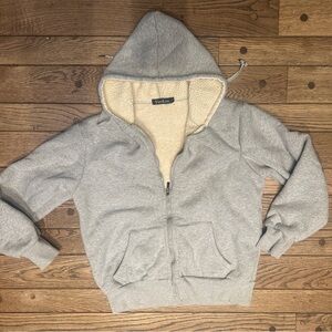 Gray Zip-Up Hoodie with Cream Lining